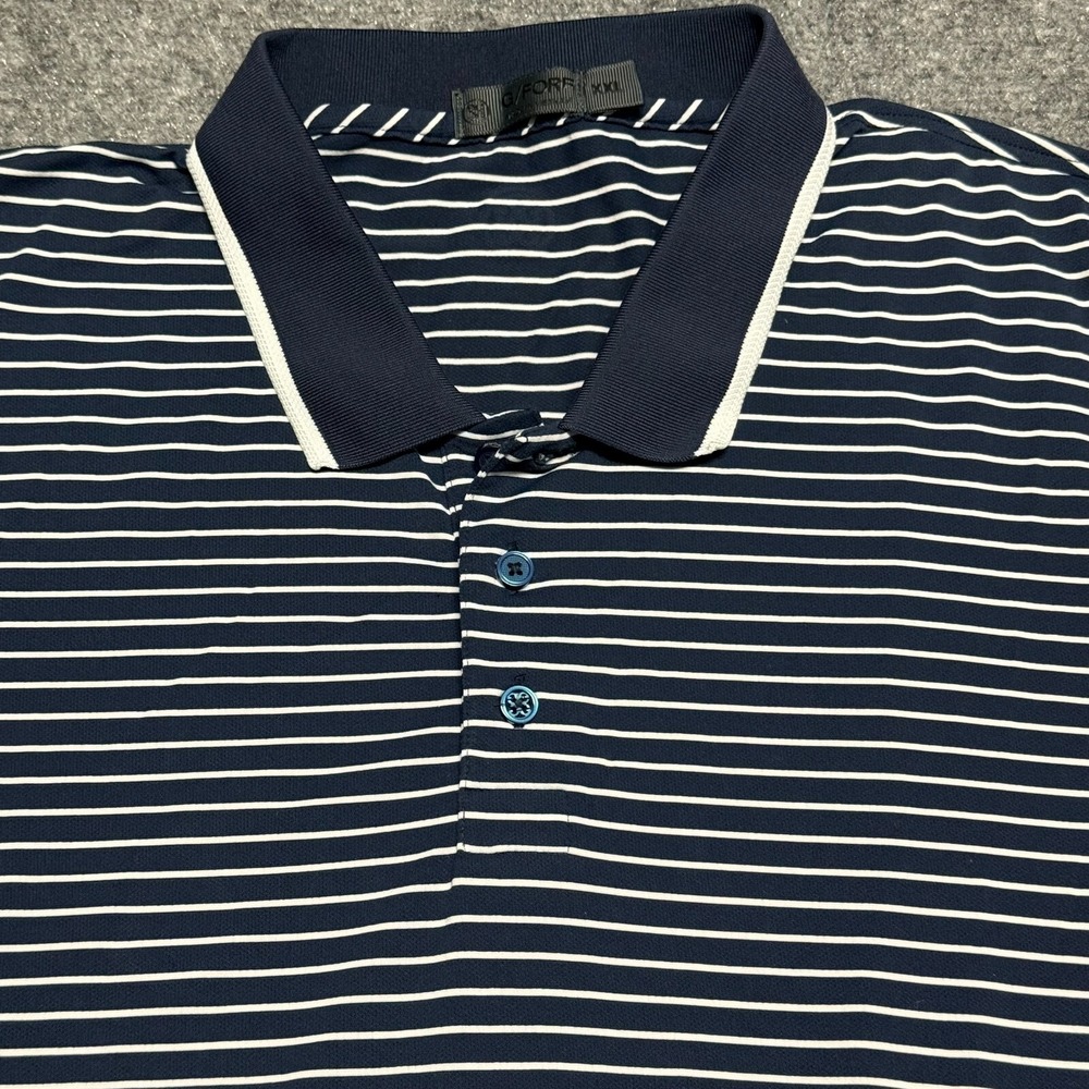 G/Fore Polo Shirt Mens XXL Blue White Striped Golf Lightweight Stretch